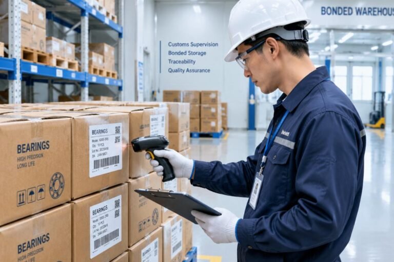Inspection of bearing packaging in a clean bonded warehouse environment to ensure traceability
