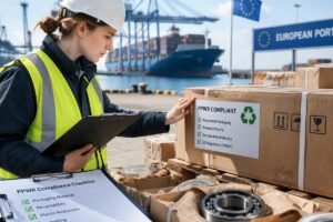 Inspection of bearing packaging materials for PPWR compliance at a European port