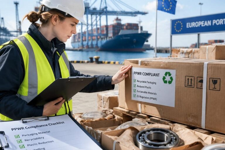 Inspection of bearing packaging materials for PPWR compliance at a European port
