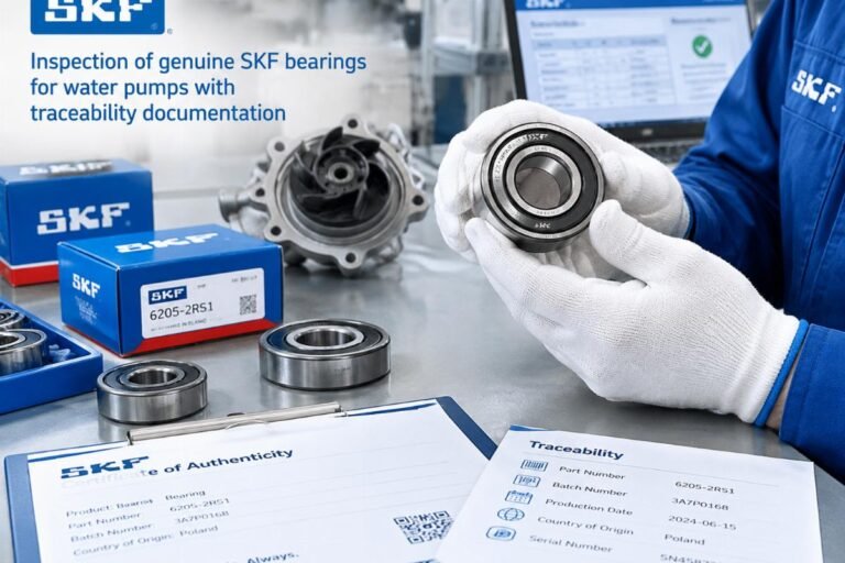 Inspection of genuine SKF bearings for water pumps with traceability documentation