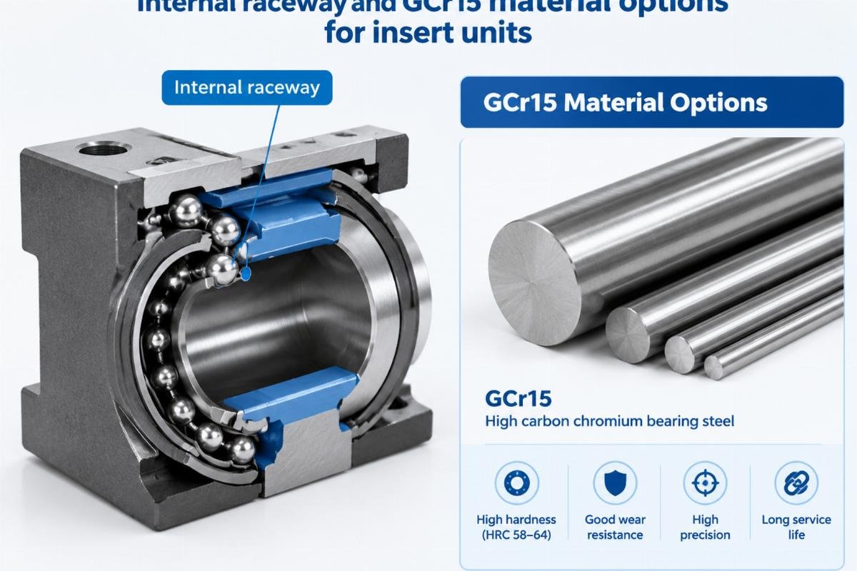 Internal raceway and GCr15 material options for insert units