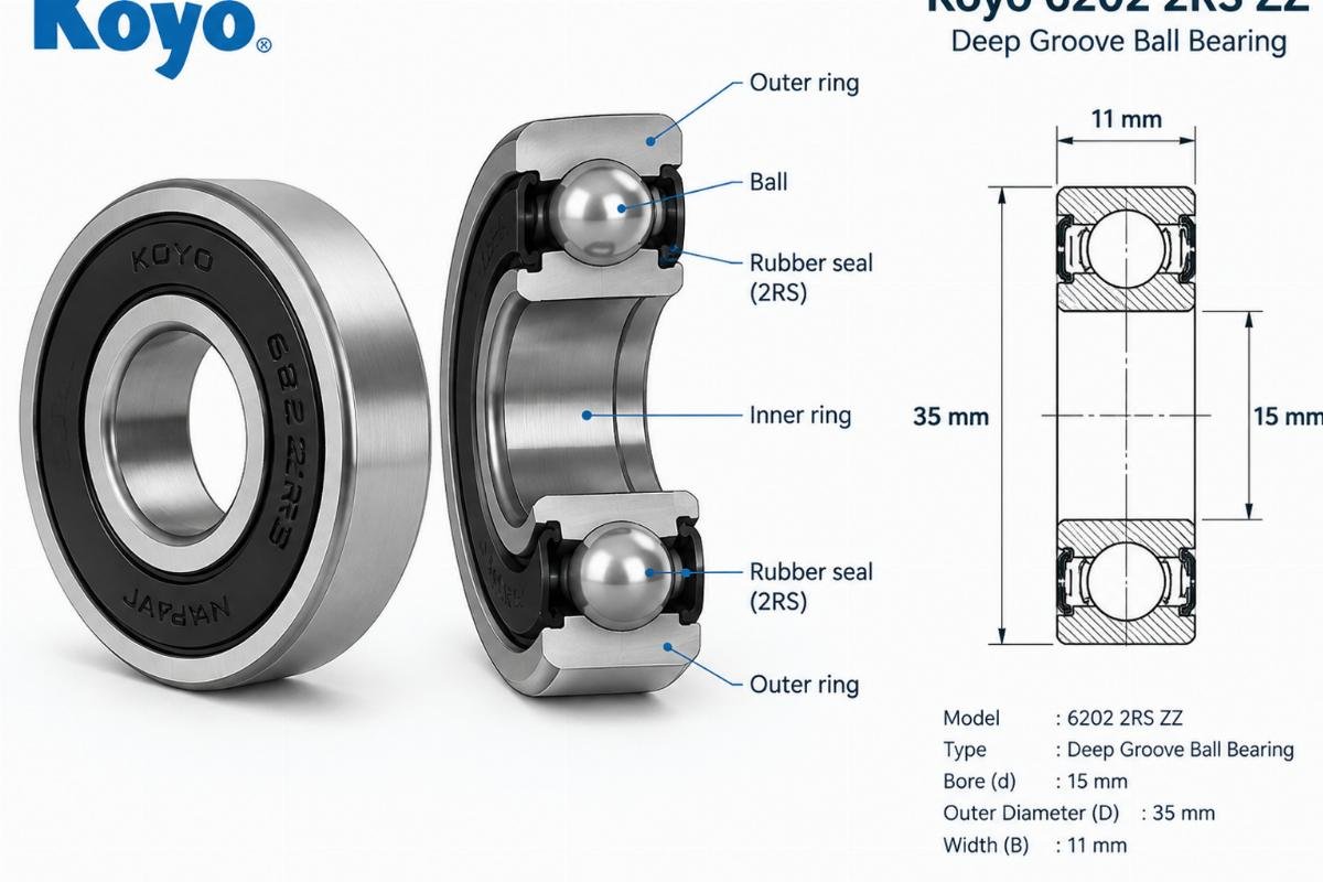 Koyo 6202 2RS Zz deep groove ball bearing cross-section