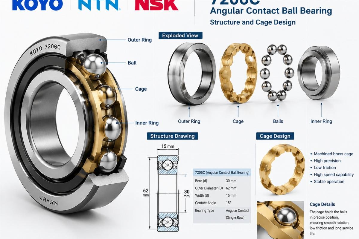 KOYO NTN NSK 7206c angular contact ball bearing structure and cage design