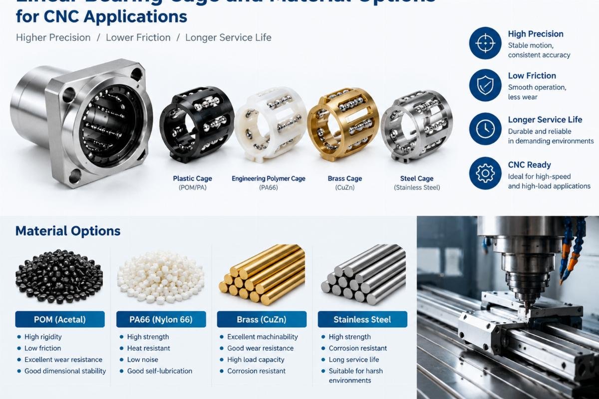 Linear bearing cage and material options for CNC applications