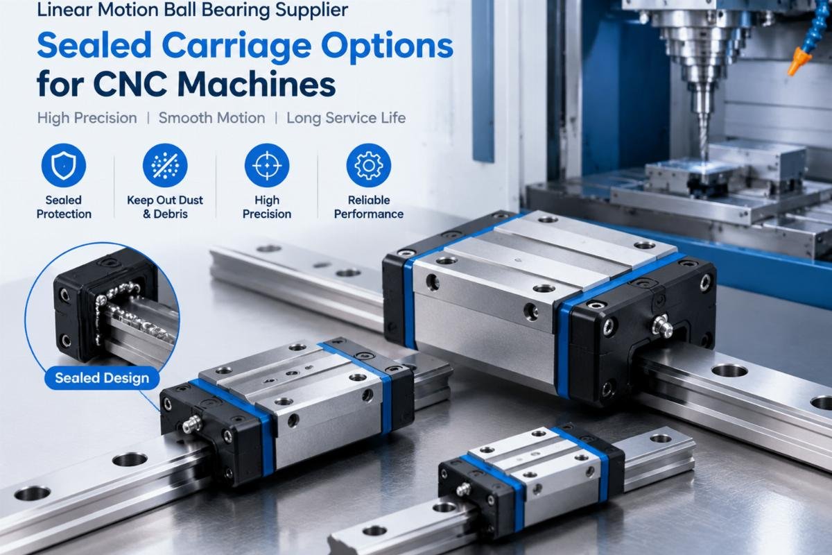 Linear motion ball bearing supplier showing sealed carriage options for CNC machines