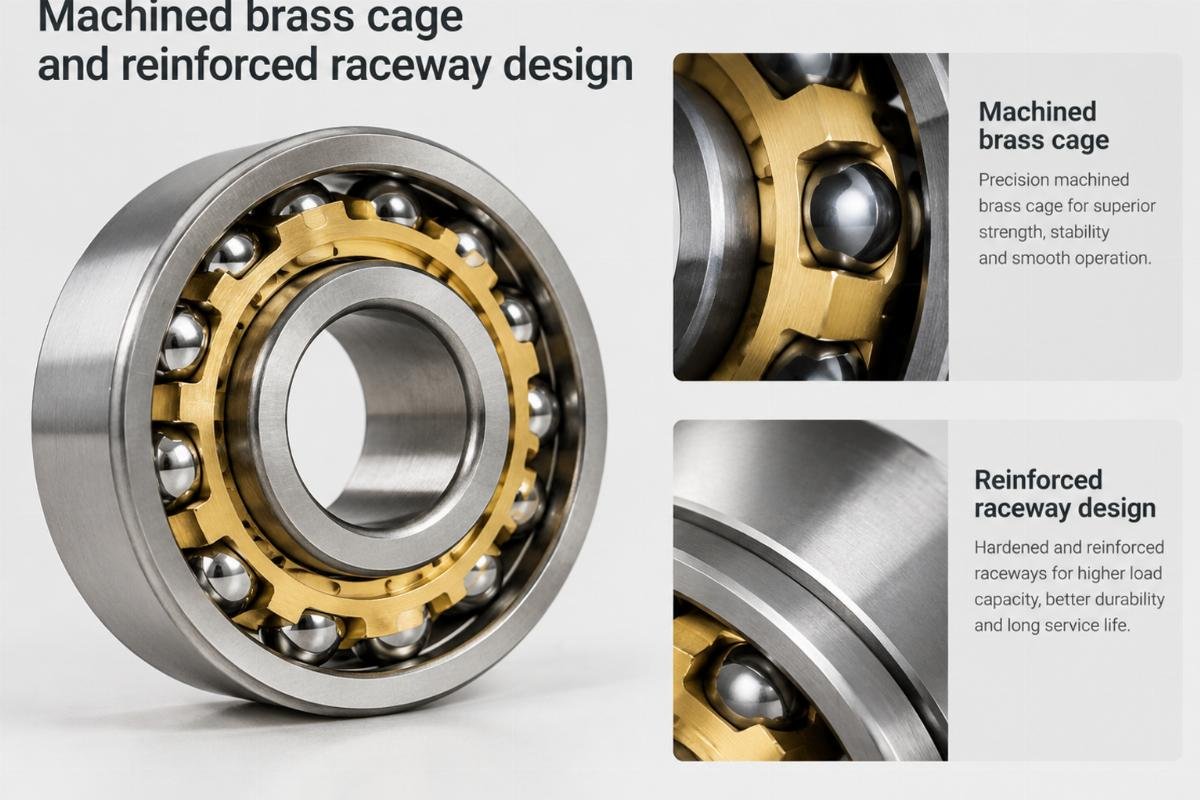 Machined brass cage and reinforced raceway design