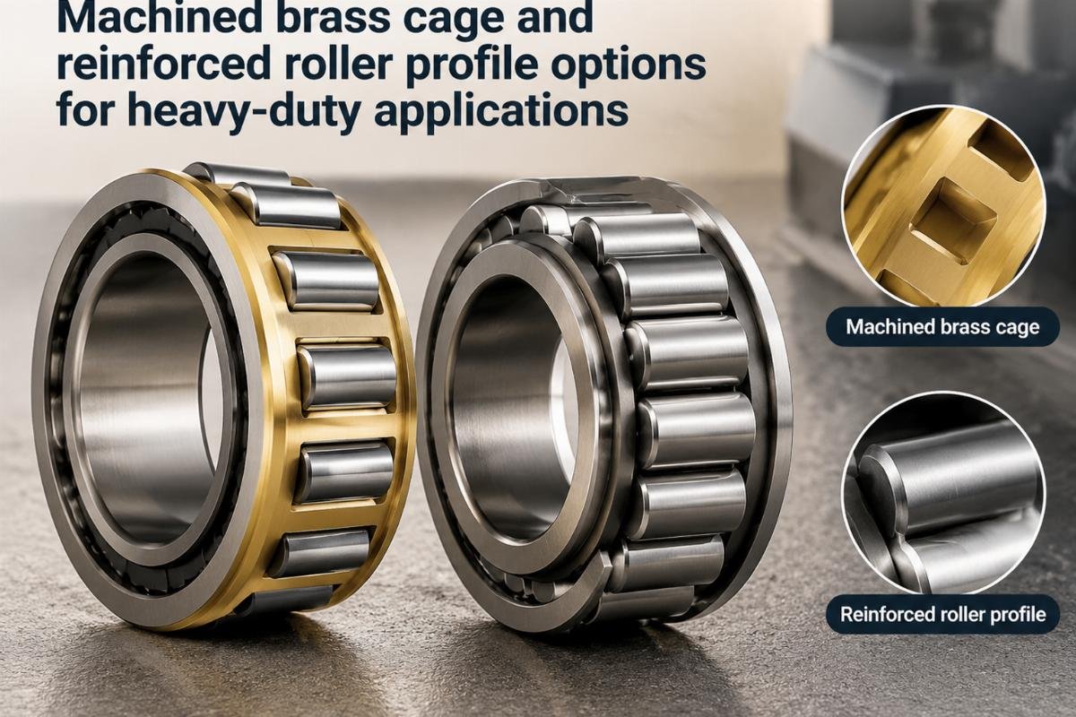 Machined brass cage and reinforced roller profile options for heavy-duty applications