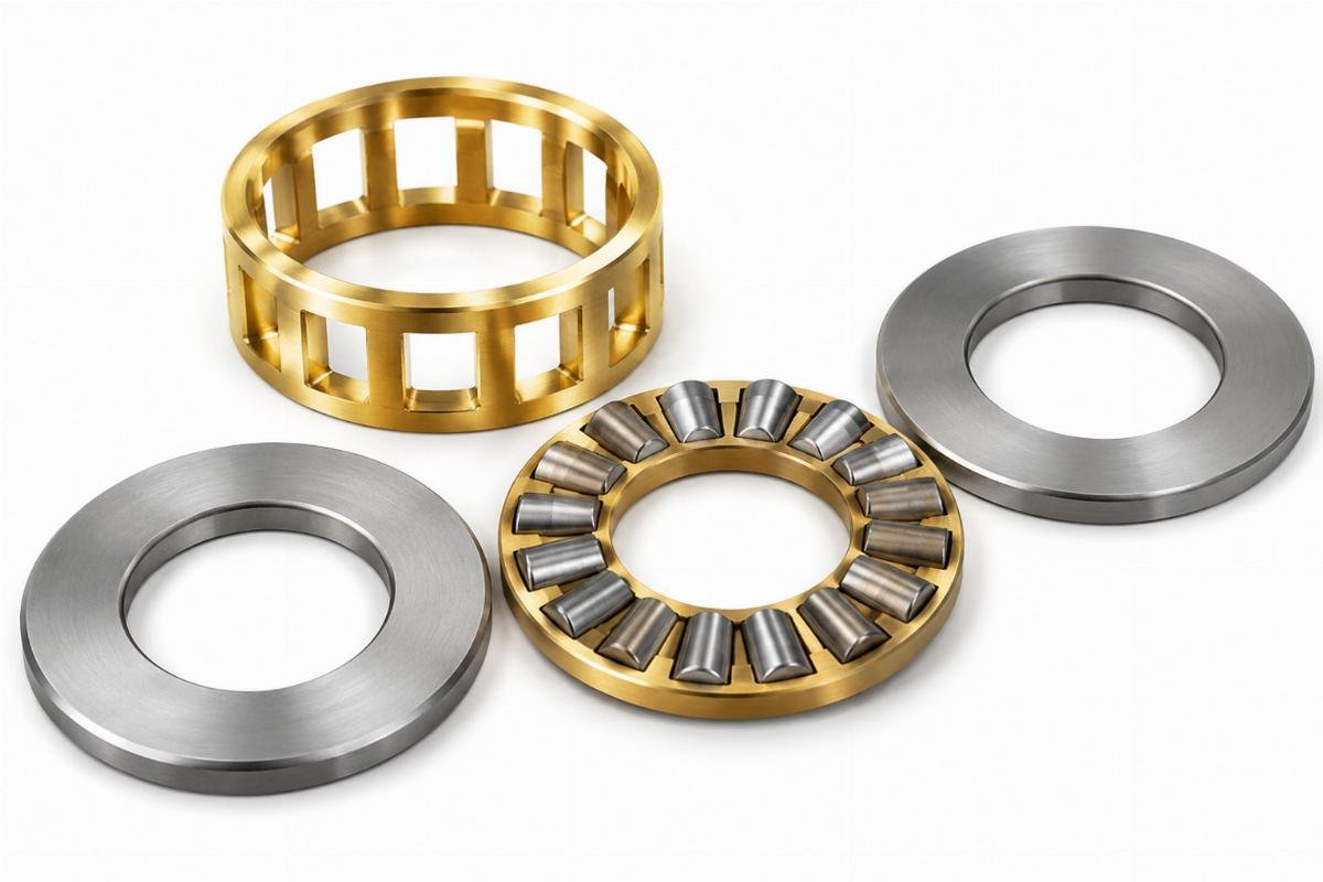 Machined brass cage and separated thrust bearing components