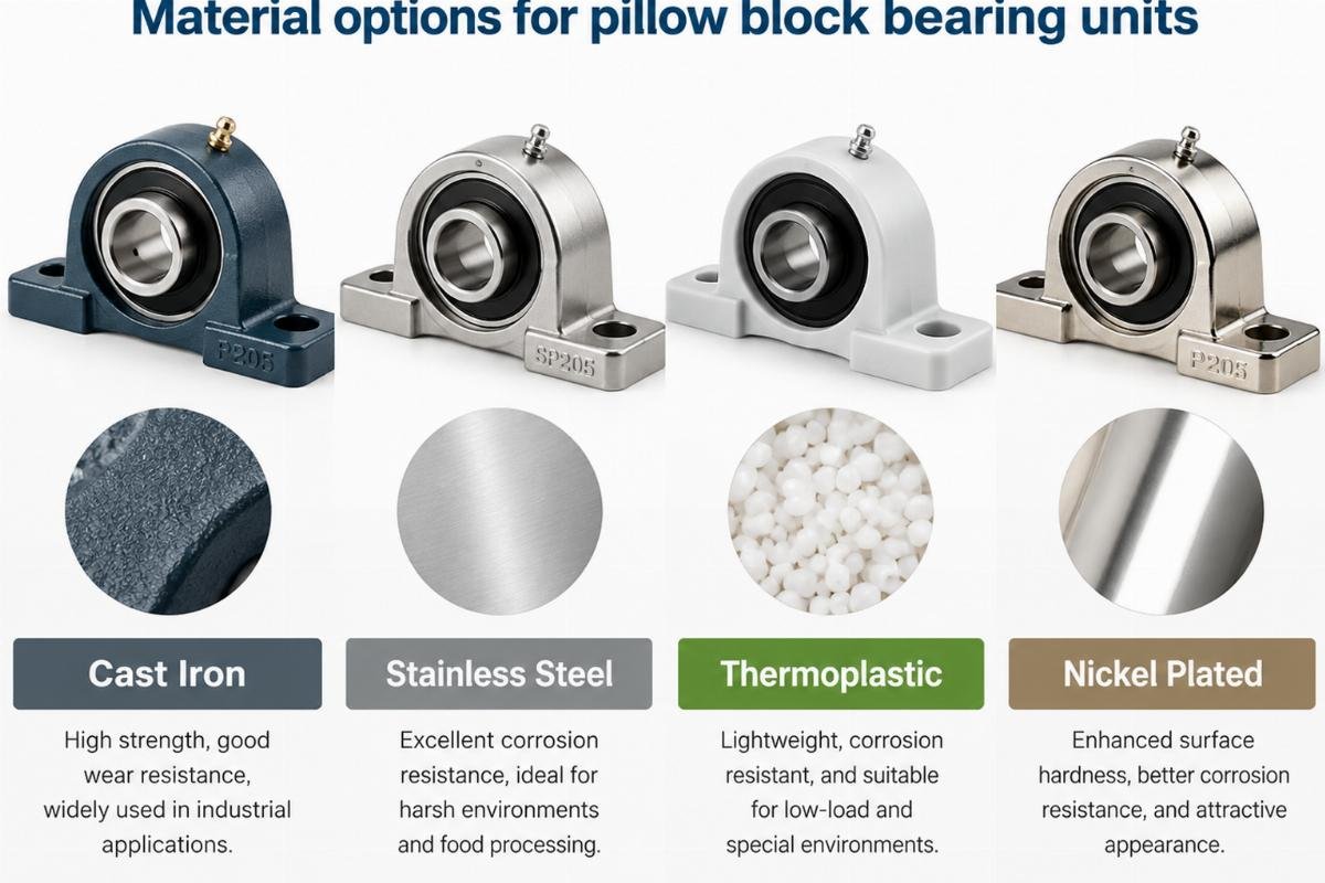 Material options for pillow block bearing units