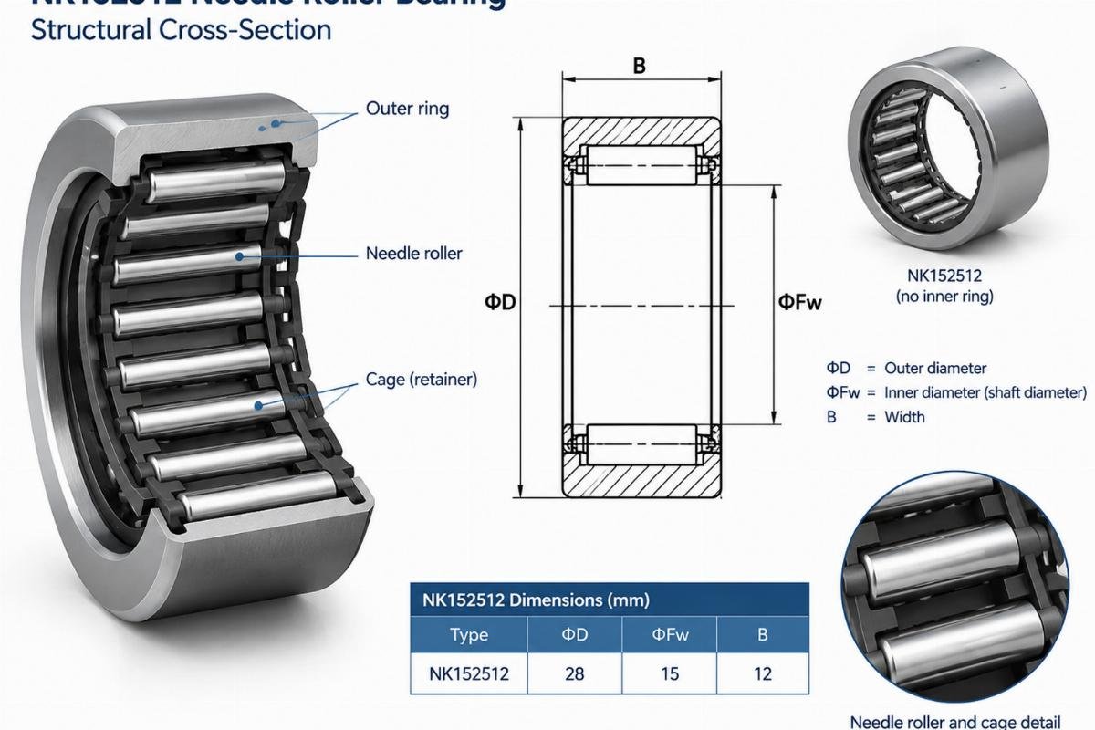 Nk152512 needle roller bearing structural cross-section