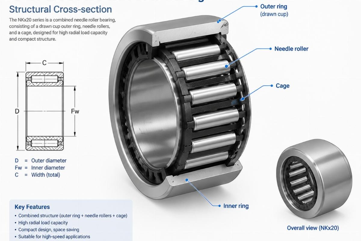 Nkx20 combined needle roller bearing structural cross-section