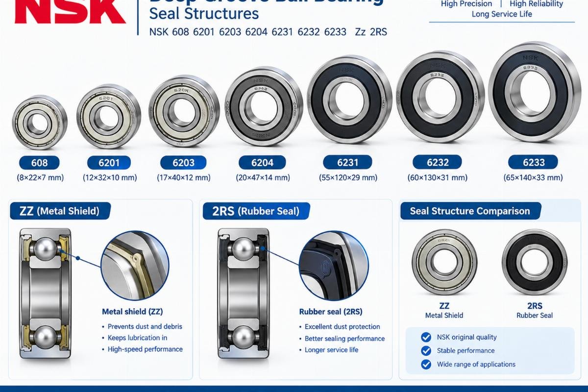 NSK 608 6201 6203 6204 6231 6232 6233 Zz 2RS deep groove ball bearing seal structures