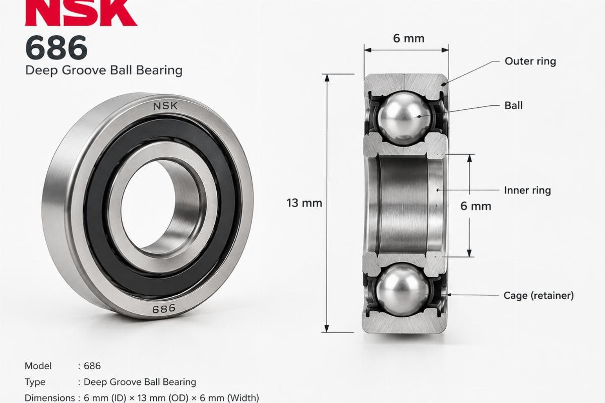 NSK 686 deep groove ball bearing cross-section