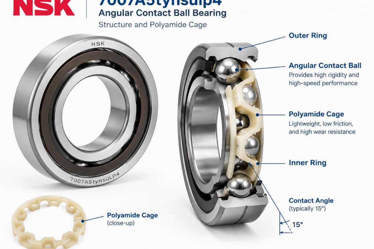 NSK 7007A5tynsulp4 angular contact ball bearing structure and polyamide cage