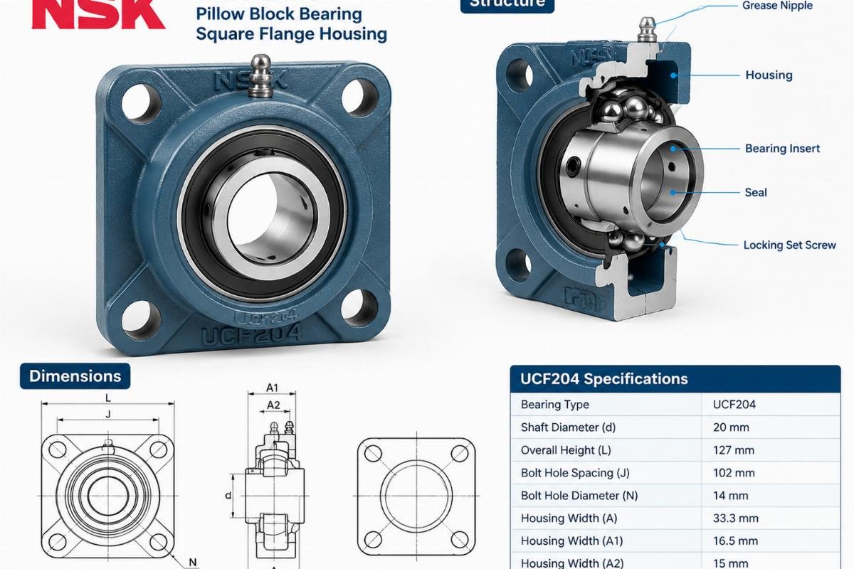 NSK Ucf204 pillow block bearing square flange housing structure