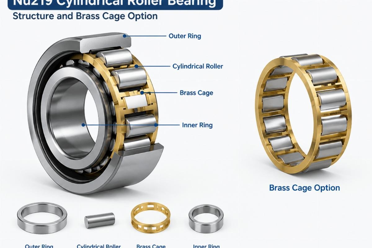 Nu219 cylindrical roller bearing structure and brass cage option