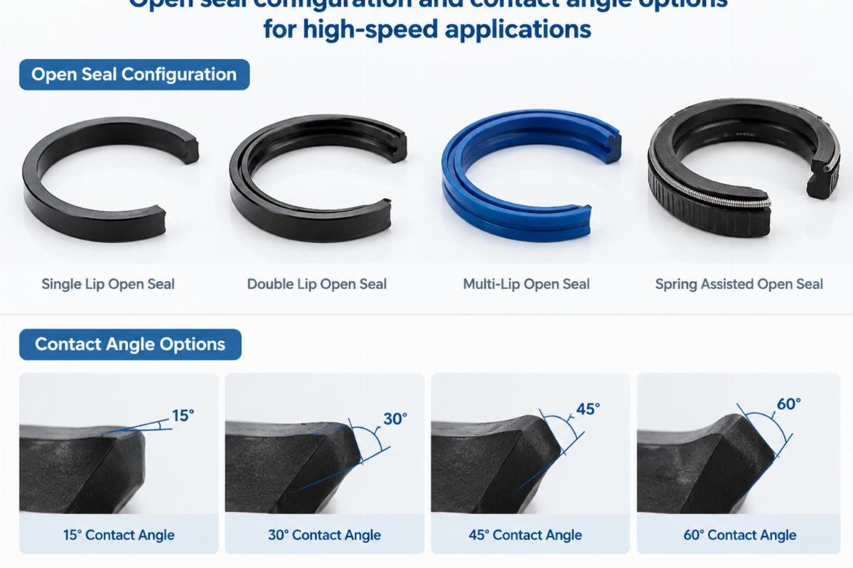 Open seal configuration and contact angle options for high-speed applications