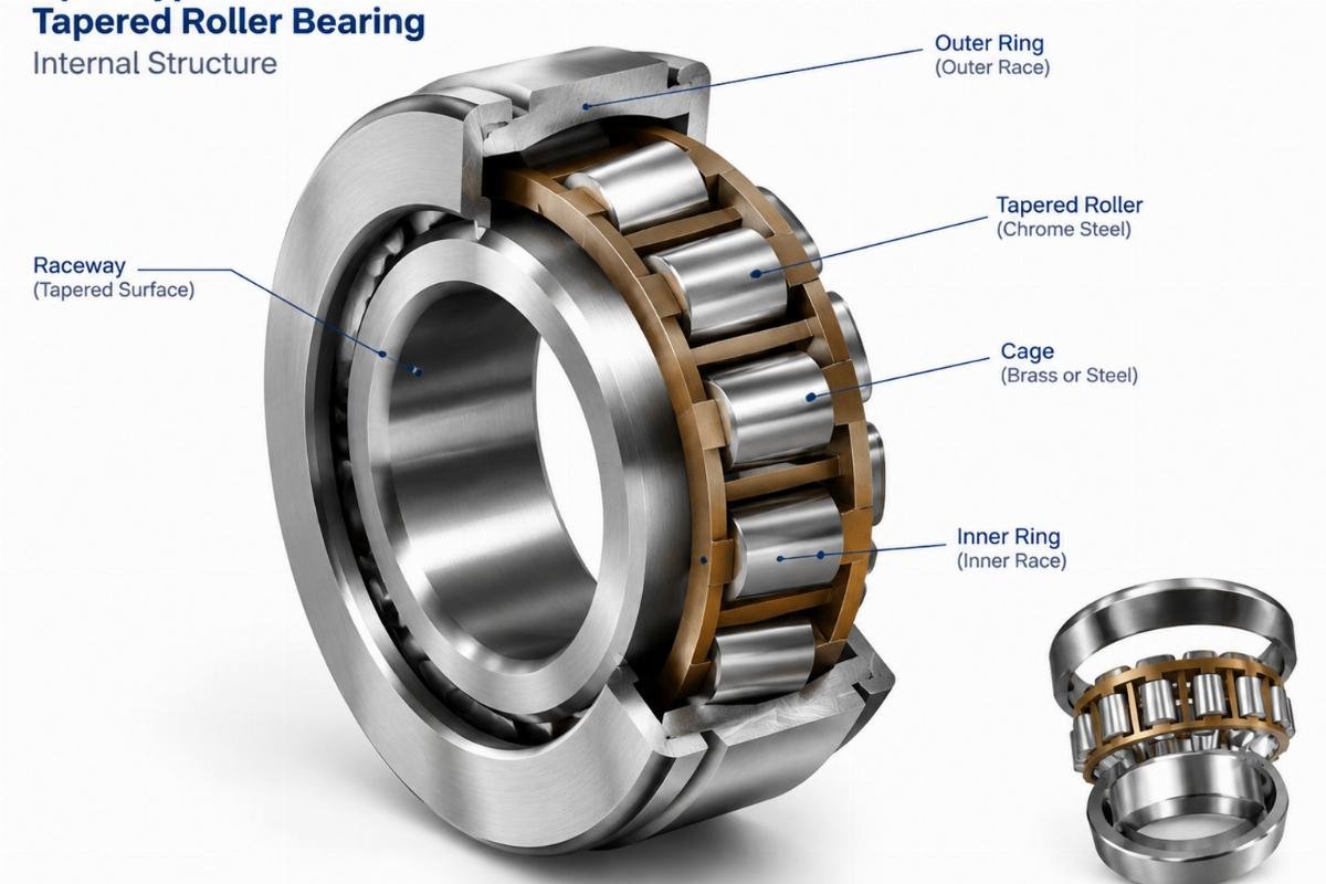 Open type chrome steel tapered roller bearing internal structure