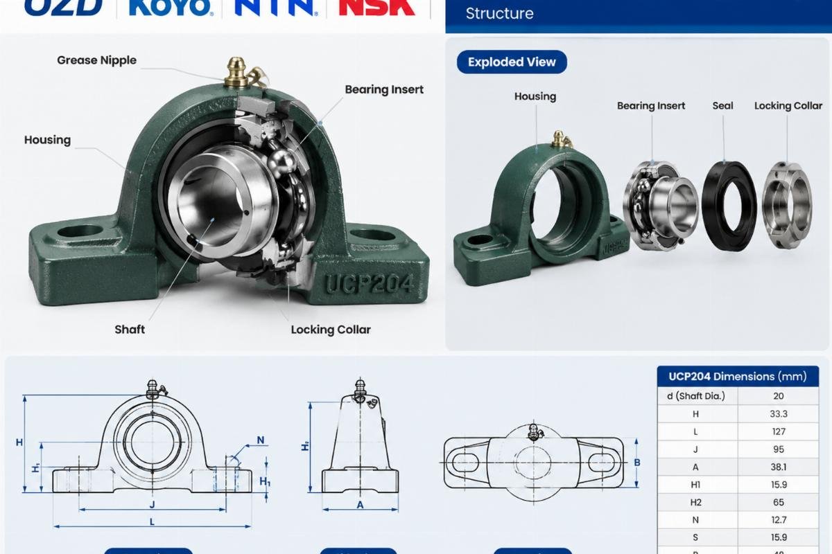 OZD KOYO NTN NSK UCP204 pillow block bearing housing structure