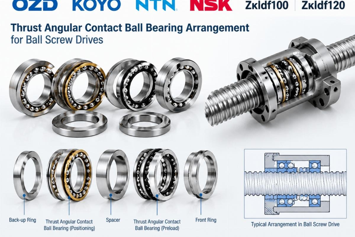 OZD KOYO NTN NSK Zkldf100 Zkldf120 thrust angular contact ball bearing arrangement for ball screw drives