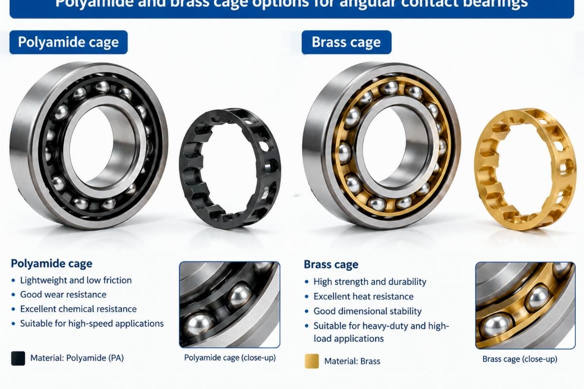 Polyamide and brass cage options for angular contact bearings