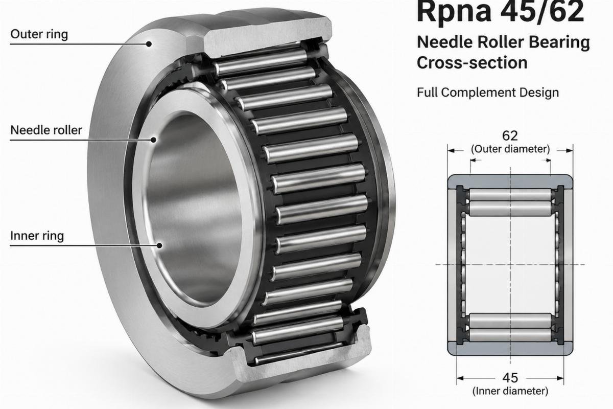 Rpna 45/62 needle roller bearing cross-section showing full complement design