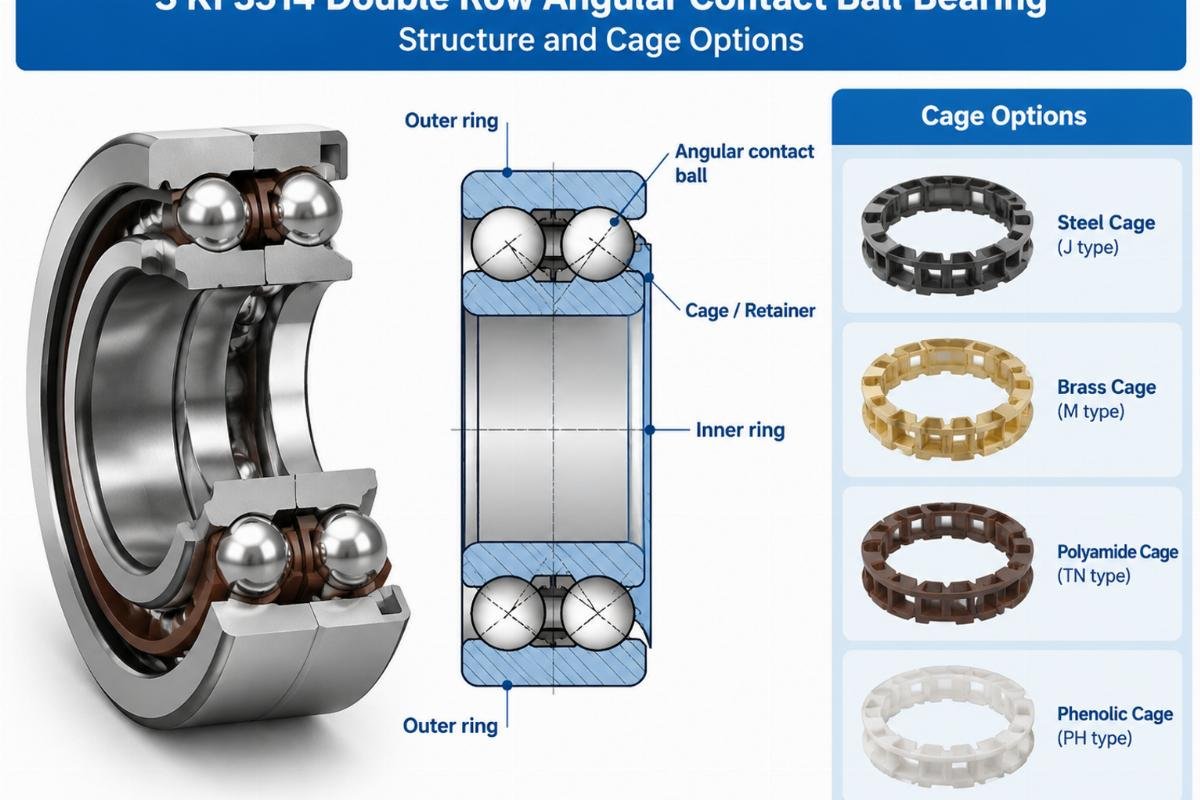 S Kf 3314 double row angular contact ball bearing structure and cage options