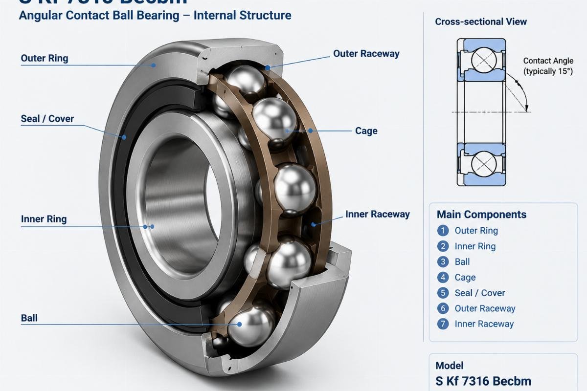 S Kf 7316 Becbm angular contact ball bearing internal structure