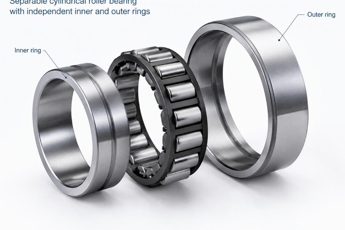 Separable cylindrical roller bearing with independent inner and outer rings