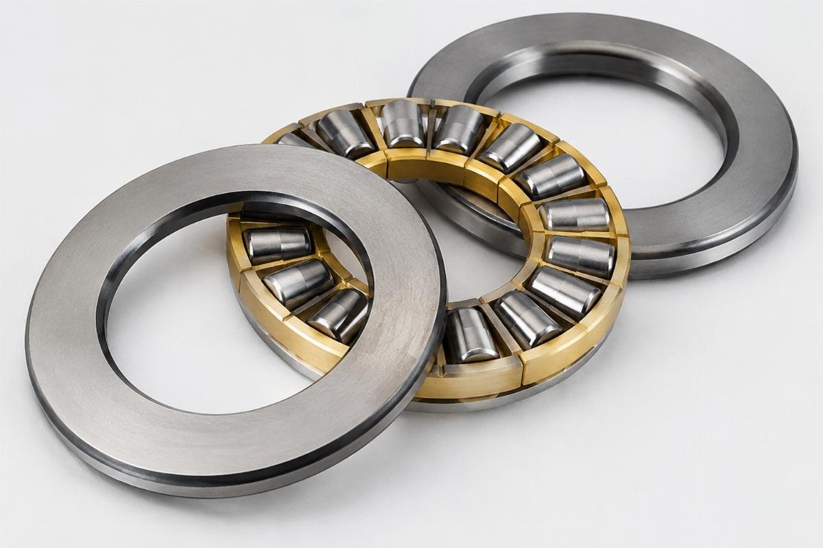 Separated thrust cylindrical roller bearing washer and cage assembly