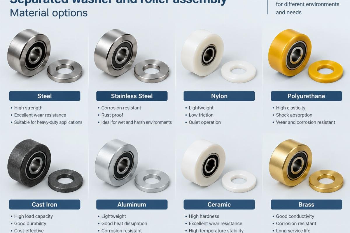 Separated washer and roller assembly material options