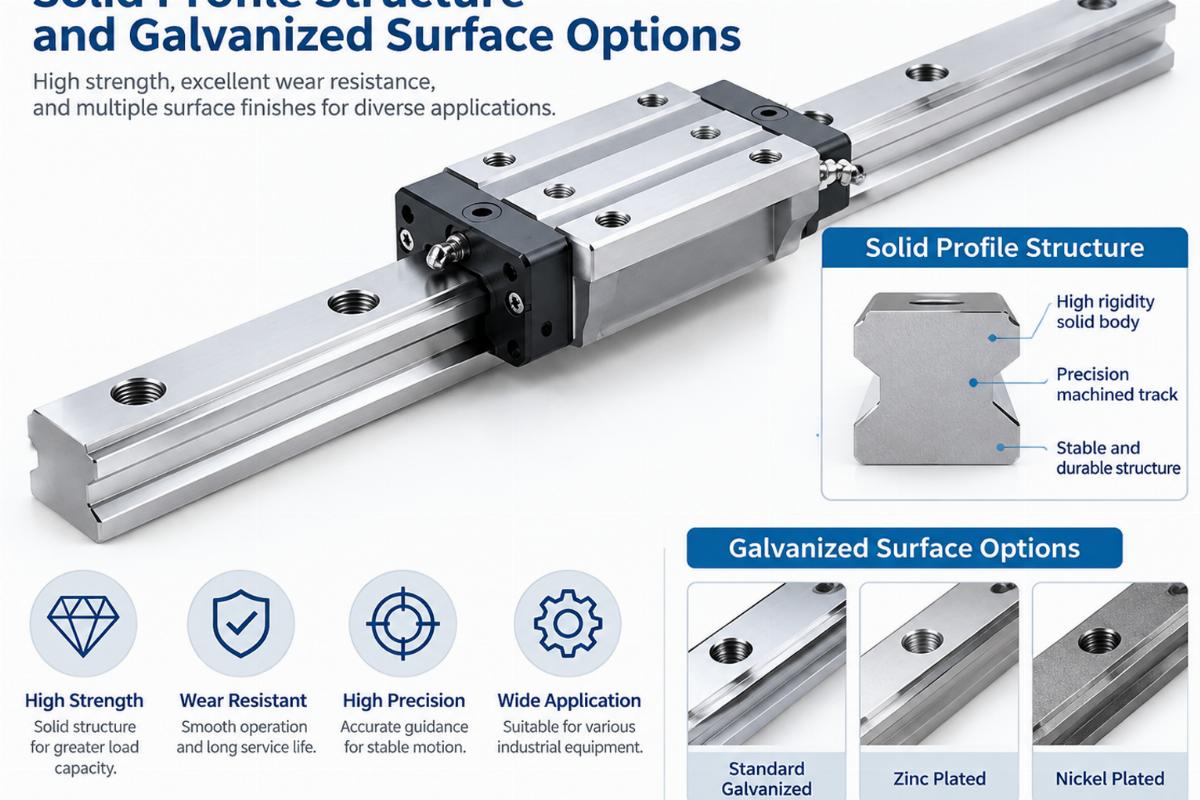 Solid profile structure and galvanized surface options for linear guides