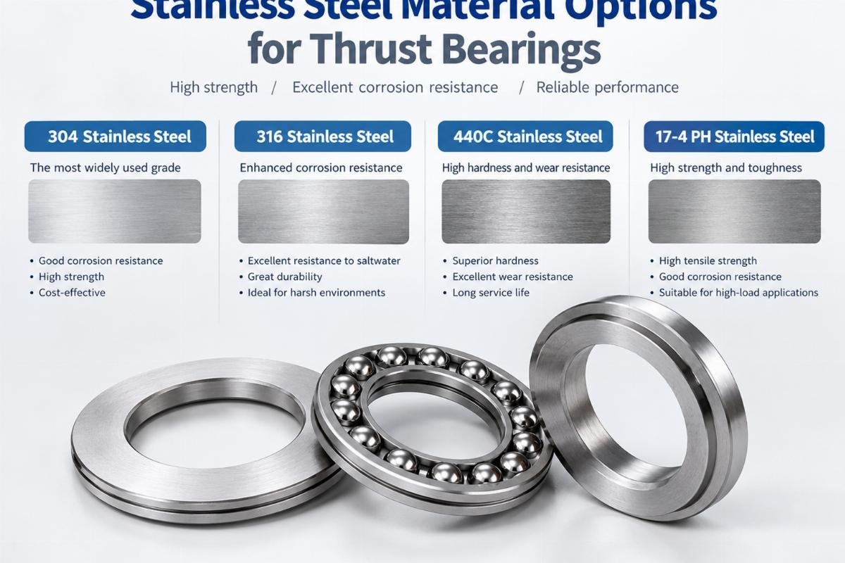 Stainless steel material options for thrust bearings