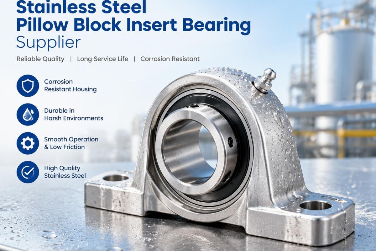 Stainless steel pillow block insert bearing supplier showing corrosion-resistant housing