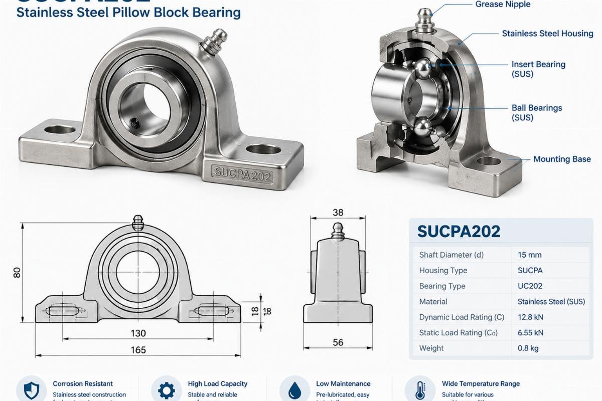 Sucpa202 stainless steel pillow block bearing structure