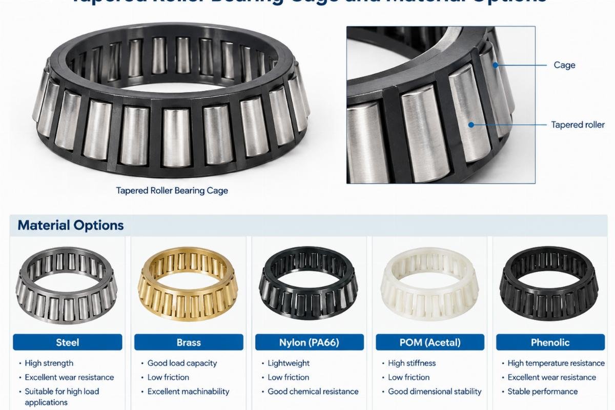 Tapered roller bearing cage and material options