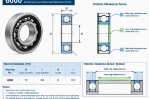 Technical diagram showing 6000 bearing dimensions and internal clearance zones