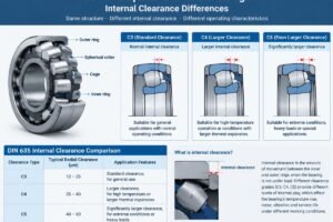 Technical diagram showing internal clearance differences in DIN 635 spherical roller bearings