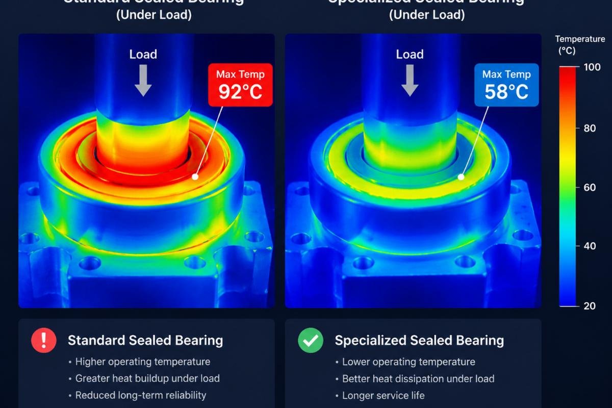 Thermal imaging comparison of standard vs specialized sealed bearings under load