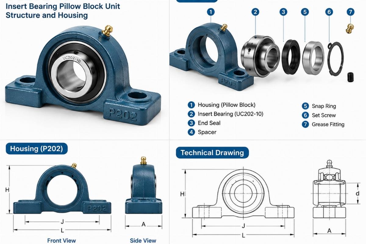 UC202-10 insert bearing pillow block unit structure and housing