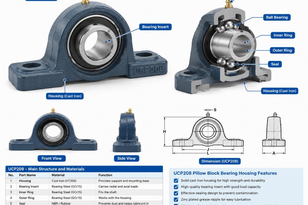 UCP208 pillow block bearing housing structure