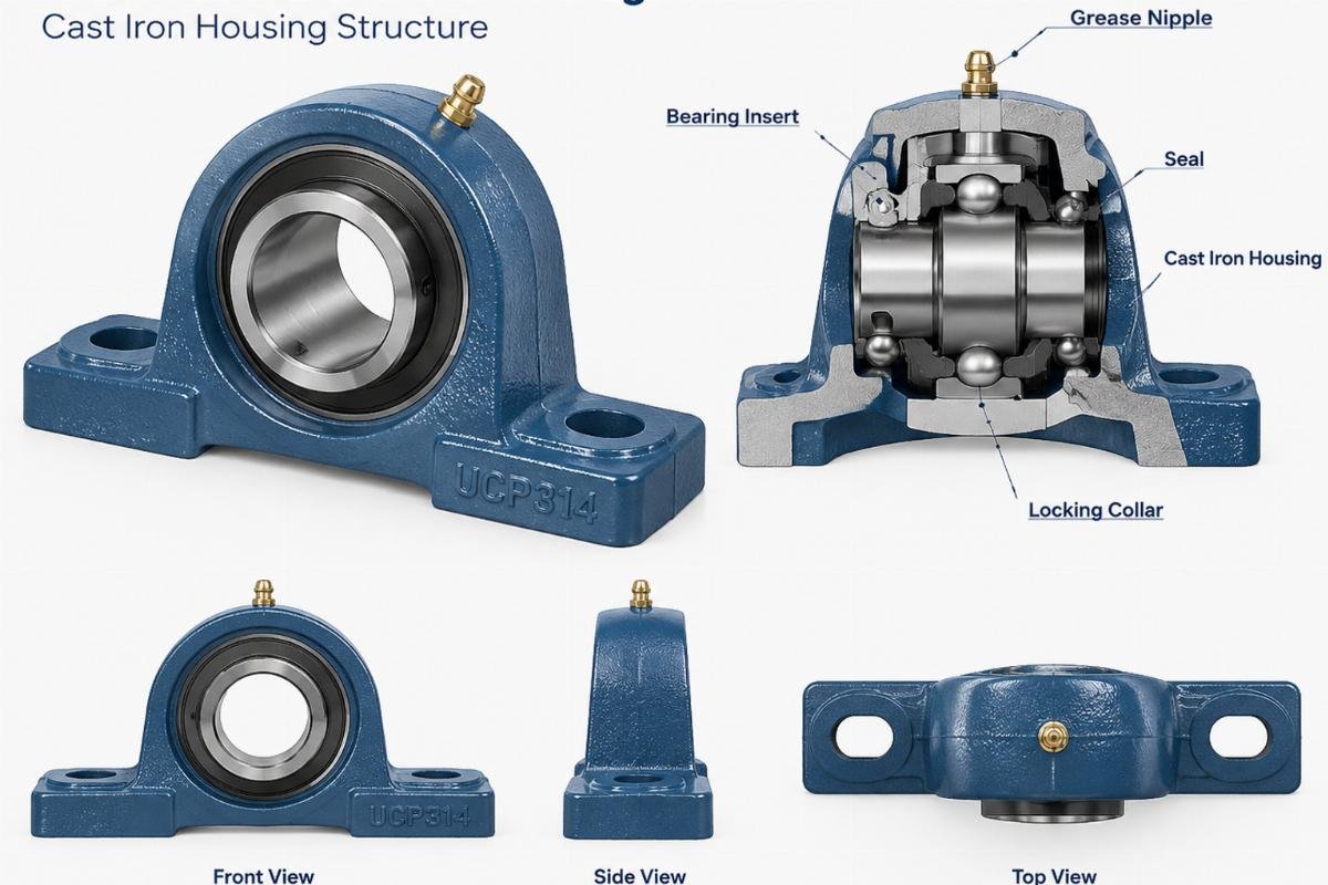 UCP314 pillow block bearing cast iron housing structure